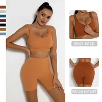 two piece seamless sport set women crop top bra shorts workout outfit fitness wear run gym suit female yoga sets clothes