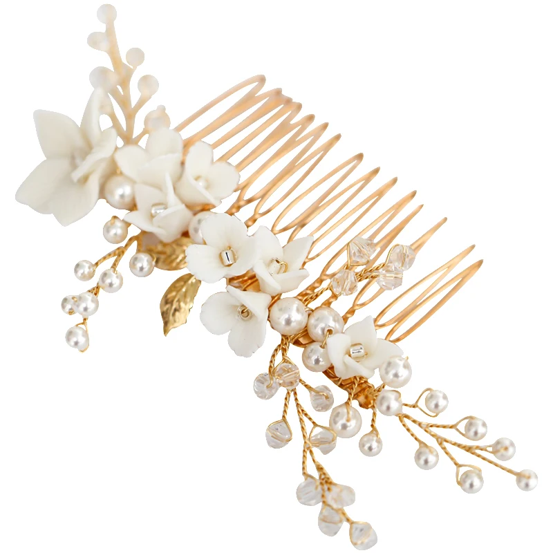 

New Arrival Gold Hair Comb White Flowers Hand Made Hair Ornaments Wedding Diadema Accessories