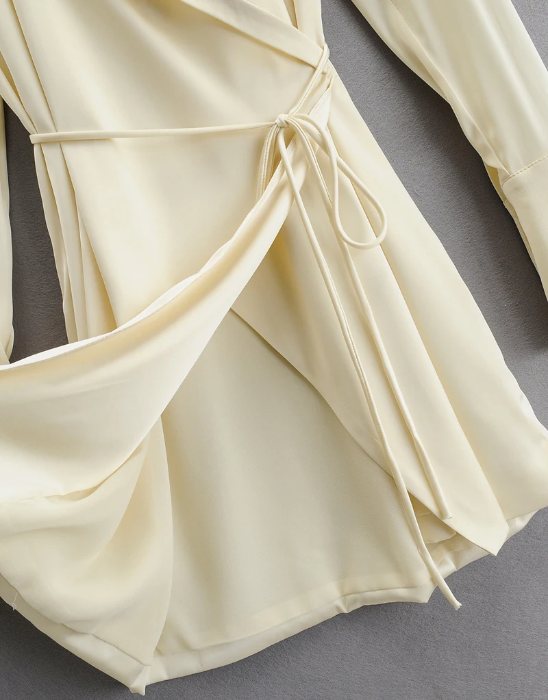 

WOMENGAGA Women Lapels Plunge Neck Wrap Satin Mini Dress shirt women dresses v neck korean Girl female 76JL
