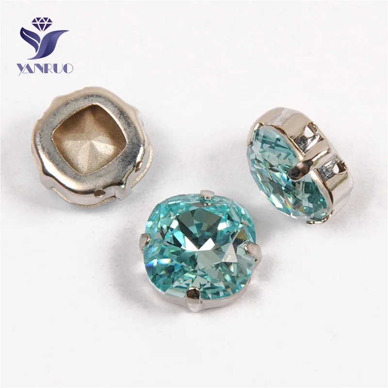 Aquamarine Yanruo 4470 Подушка сшита камни Комплект «сделай сам» с острым носком задняя хрустальные стразы, горный хрусталь для платья, украшение - Цвет: Aquamarine