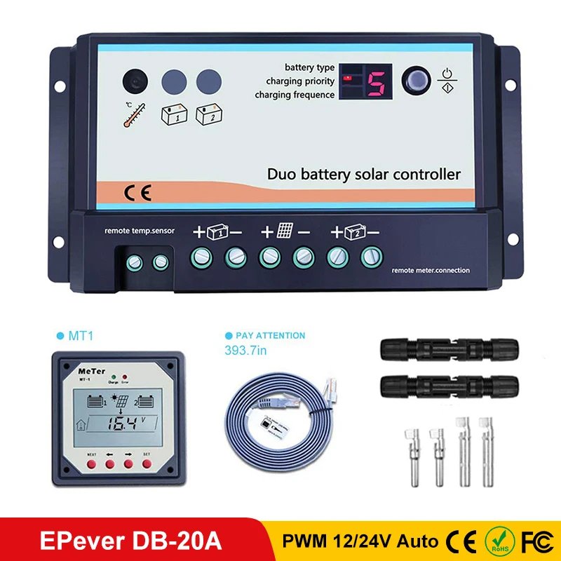 EPever PWM DB 20A Двойной аккумулятор контроллер заряда солнечной батареи 12 в 24 В