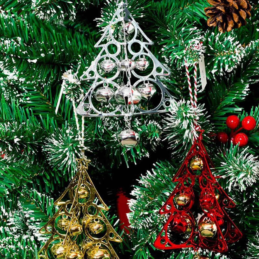 

Gold Silver Christmas Tree Shape Pendant Ornament Bell Christmas DIY Decor Kids Gift Navidad Noel Decor Ornaments