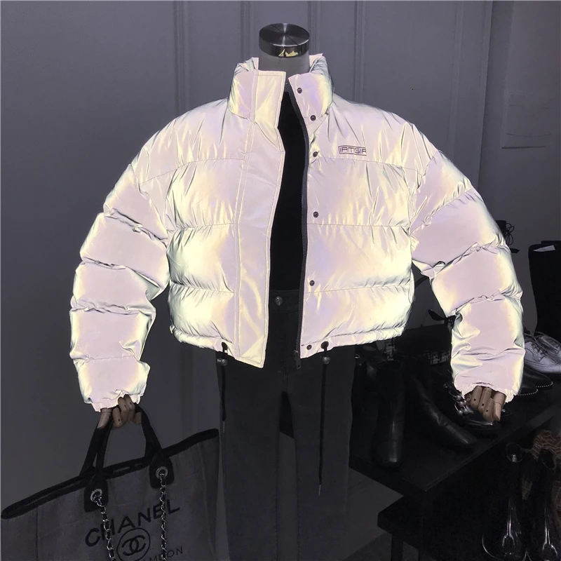 Светоотражающие женские зимние куртки модный толстый ночной Светильник