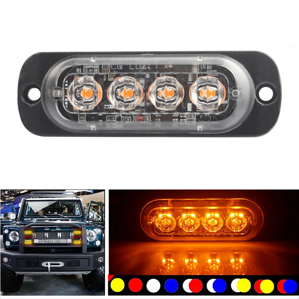 Ultra Thin 4 Chips Car LED Strobe Light Emergency Light Grill Breakdown Auto Flashing For SUV Truck Motorcycle 12-24V Lightbar