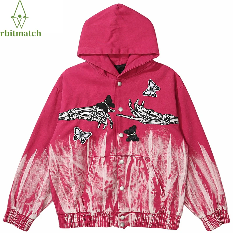 

Autumn Jacket Man 2021 New Hip Hop Denim Jacket Streetwear Embroidery Butterfly Bomber Jacket Harajuku Cotton Hooded Jeans Coat
