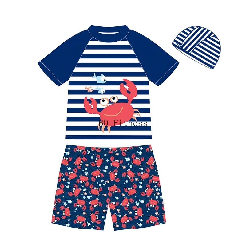Kids Boy Swimsuits Swimable Bathing For Kid Bikini Swimsuit Infant Baby Wet-suit Quick drying 3Pcs Swimwear Clothes | Спорт и