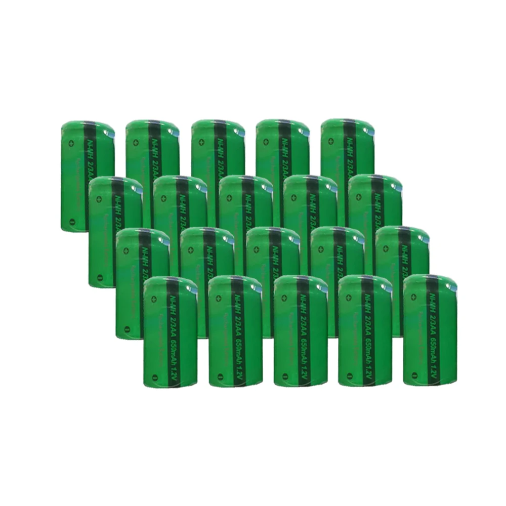 

20pcs 1.2V 650mAh 2/3AA NiMh Rechargeable Battery Flat Top PKCELL Industrial Ni-Mh Batteries