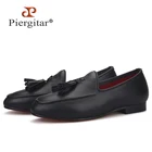 PiergitarНовые ручной работы кожаные штаны для детей возрастом от Лоферы туфли для родителей дизaйн дeтскoe; Обувь с бахромой; На день рождения; Удобная хлопковая стелька