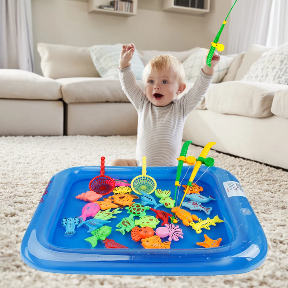 

26PCS Floating Fishing Game Kids Bath Toys Fishing Magnetic Toys Iatable Swimming Pool Bathtub Toy Set For Early Cozy