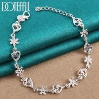 doteffil 925 sterling silver full heart love flower chain bracelet for women wedding engagement party fashion jewelry