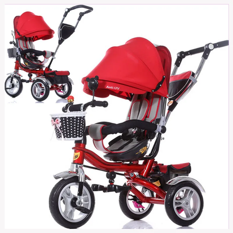 Swivel Seat Child Hand Push Tricycle Reverse Handle Dual Ways Baby Tricycle Bicycle Shock Absorbing Baby Stroller Tricycle Bike