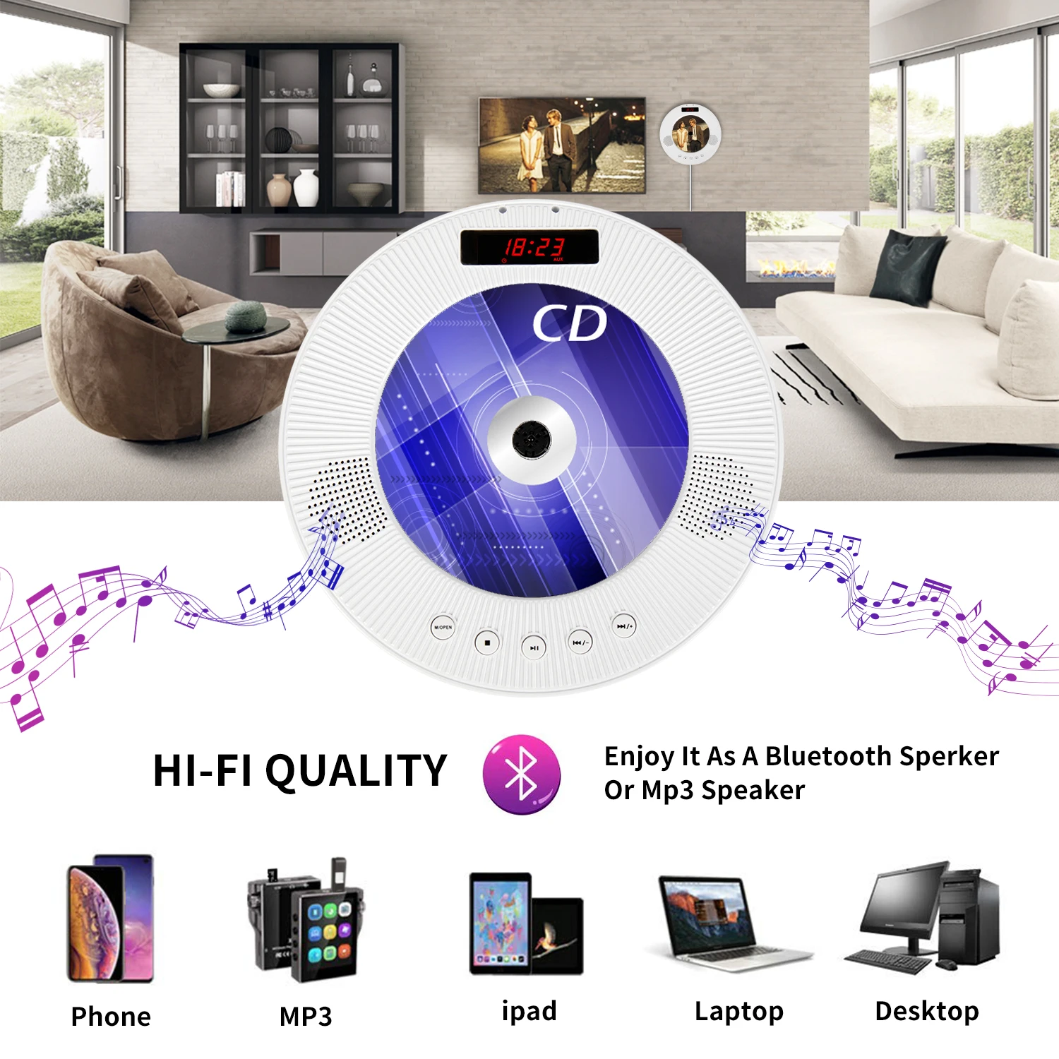 Настенный CD плеер с дистанционным управлением объемный звук dvd 1080P HDMI выходом DVD