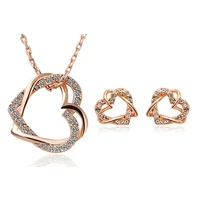fashion crystal set heart to heart jewelry set necklace earrings norble jewelry for women