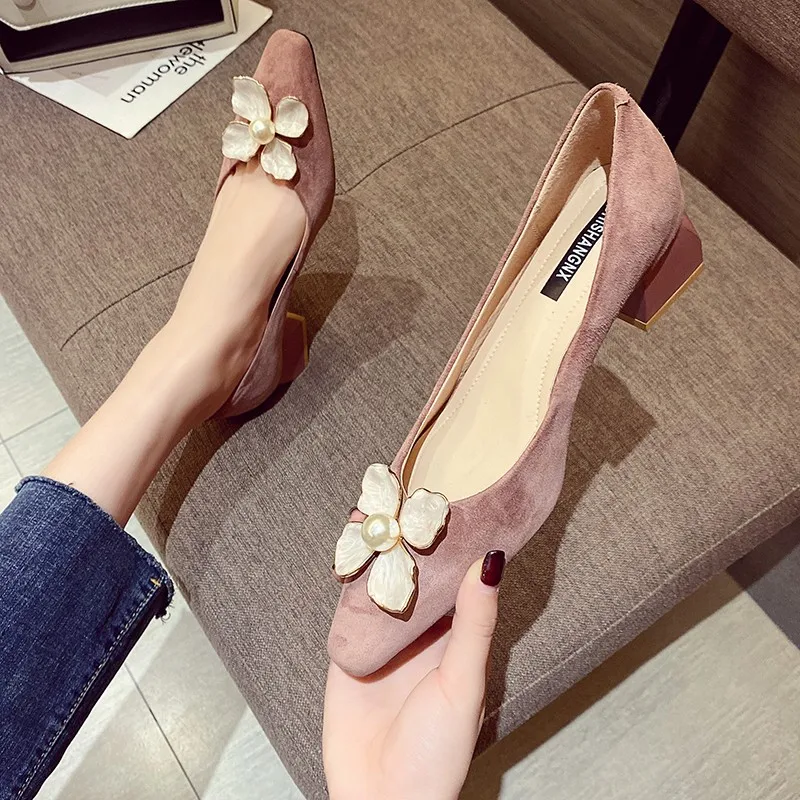 Nice Mary Shoes for Woman High Heels Shallow Pumps Suede Leather Wedding Nice Sexy Square Heel Women's Shoes Tenis Feminino