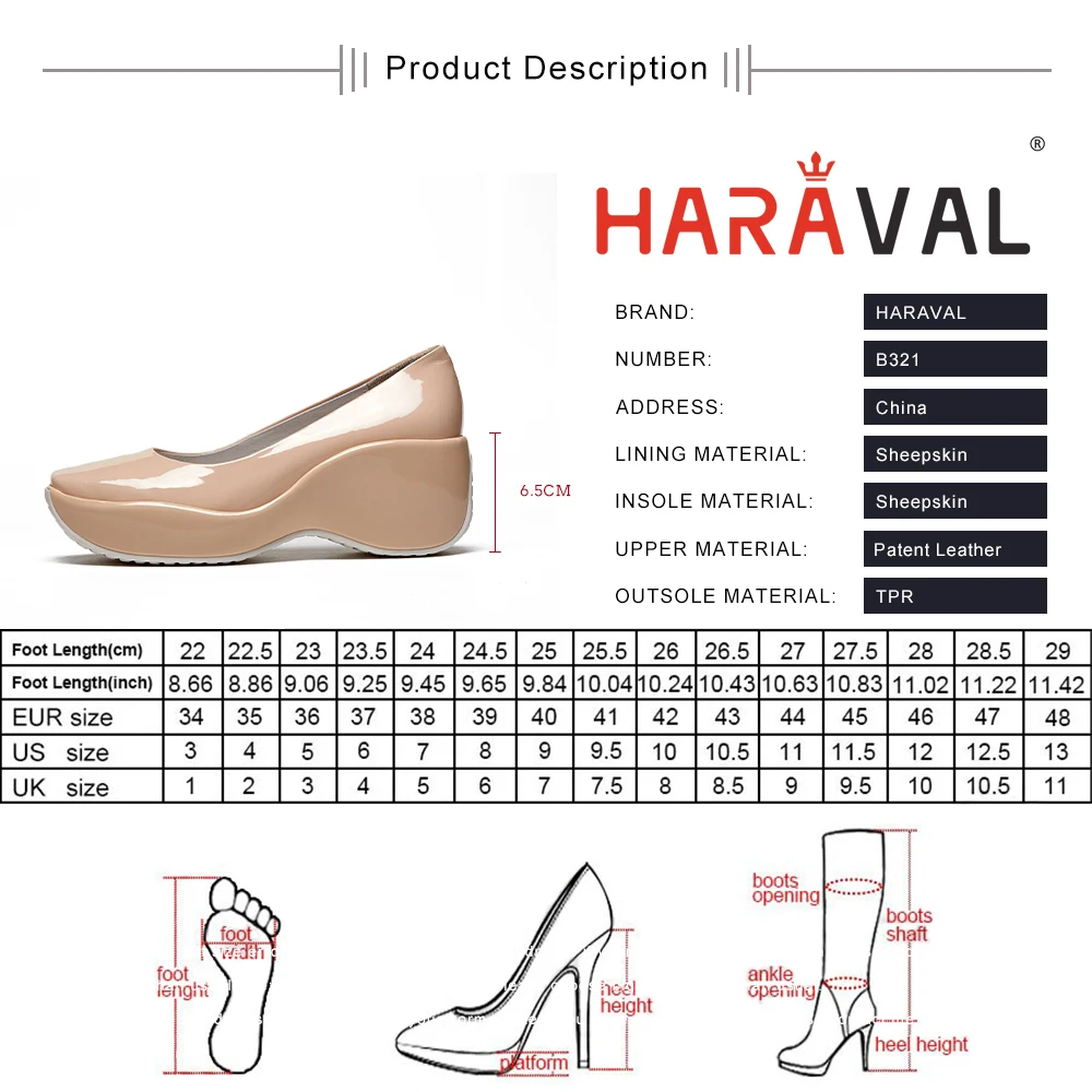 

HARAVAL Women Pumps Shoes Elegant Spring Autumn Mary Janes Wedges Comfortable Patent Leather Black Green Red White Solid ShoB321