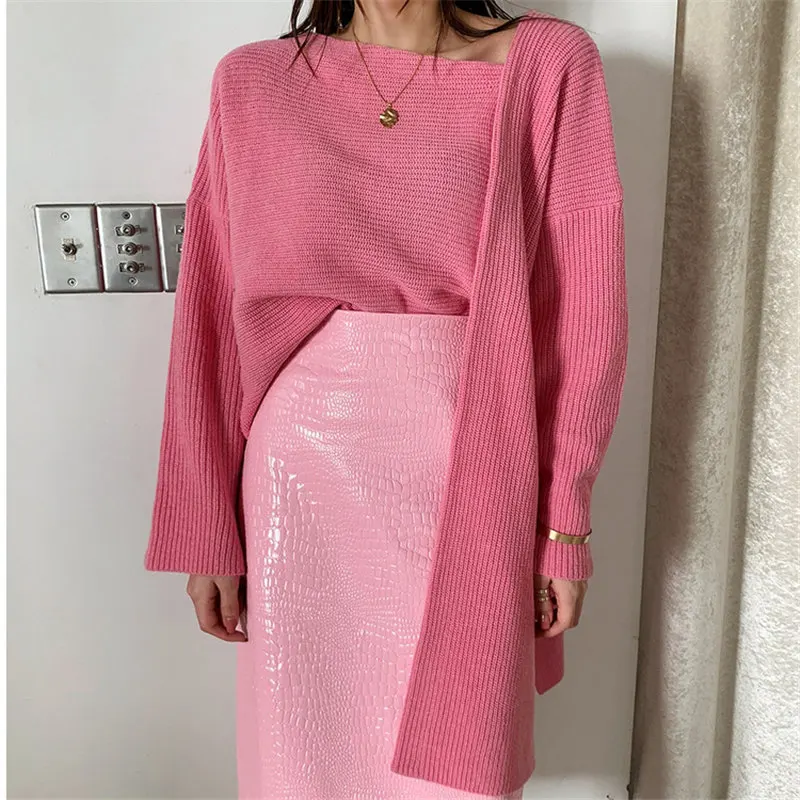 Alien Kitty 2019 Chic Early Autumn Lazy Style Irregular Feminine Solid Pullovers Knitted Fashion Brief Loose All-Match Sweaters | Женская