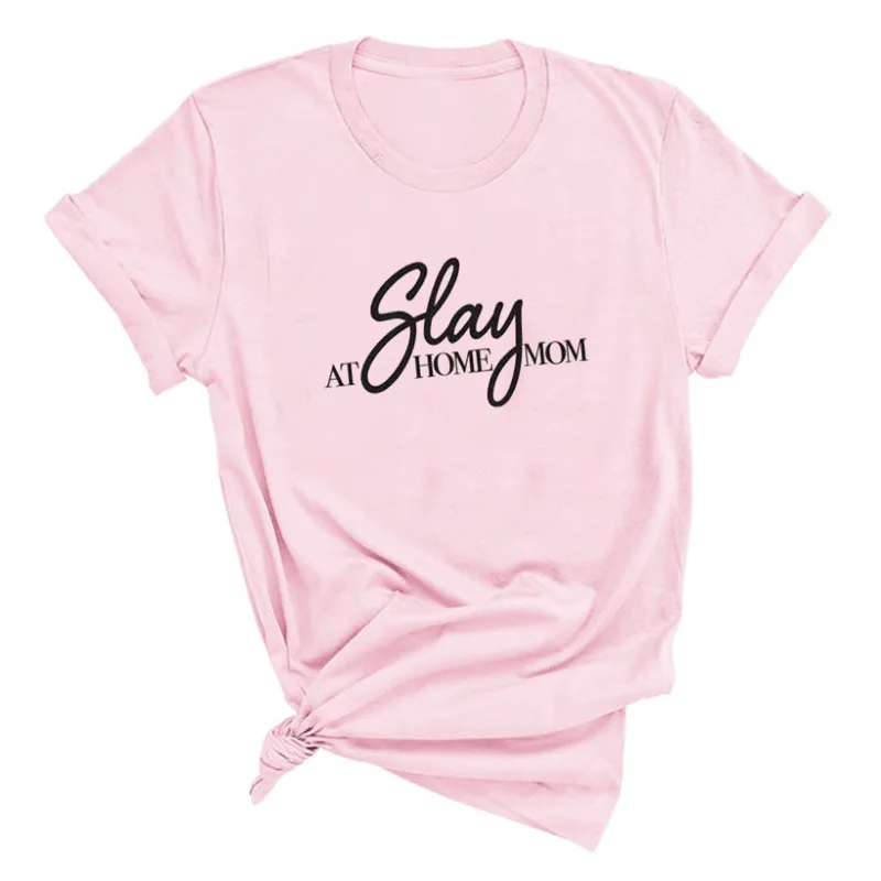 Funny Tshirt Slay At Home Mom T-shirt Women Motherhood T-shirts Life Shirts for Mothers Gift Day S-XXXL | Женская одежда