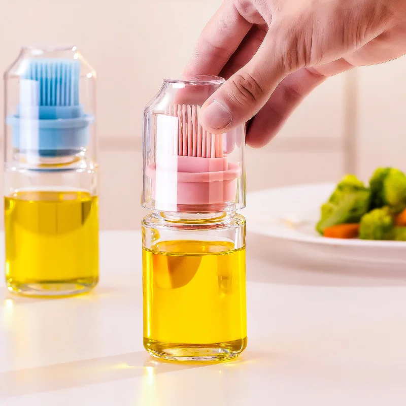 

1PCS High Temperature Resistant BBQ Brush Oil Bottle Portable 150ml Outdoor Barbecue Silicone Brush Head Oilcontrollable Bottle