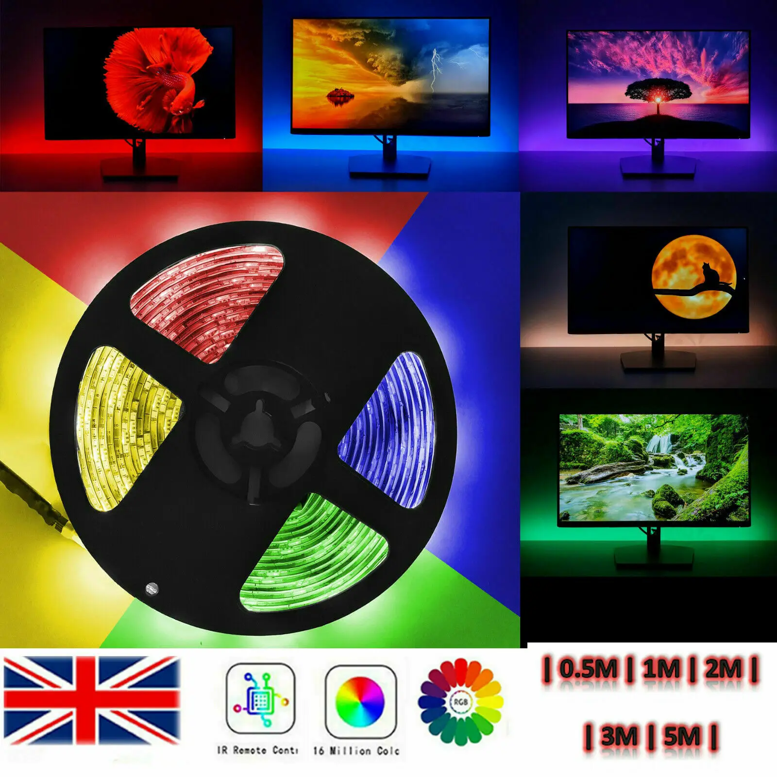 

LED Strip Lights RGB Colour Changing Tape Under Cabinet Kitchen TV Lighting