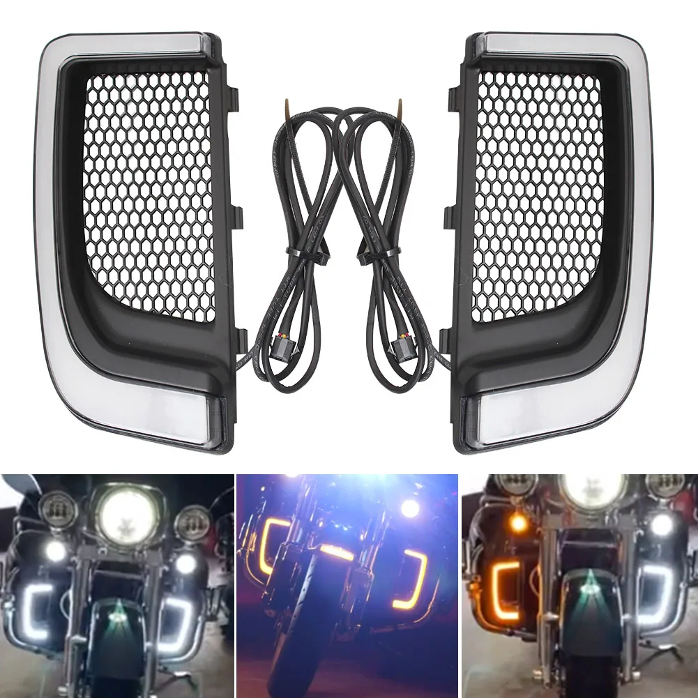 

Motorcycle LED Fairing Lower Grills Turn Signal Running Light For Harley Touring Electra Glide Ultra Classic Street Glide FLHTCU
