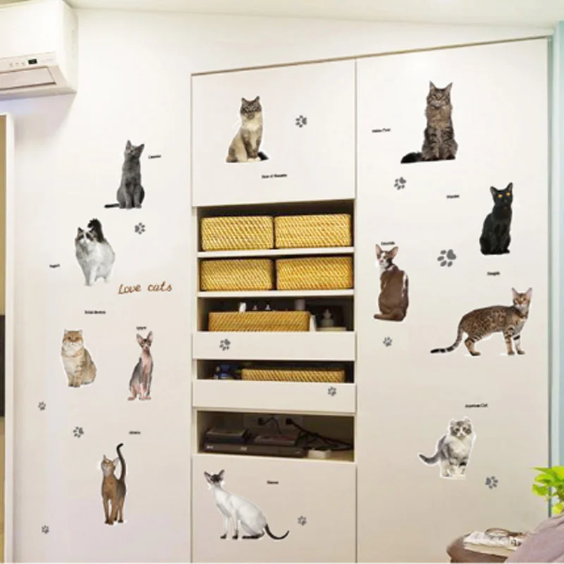 

3D Cat Type Wall Sticker Home decor Wardrobe Bedroom Adhesive Poster Background Combination Wall Decals