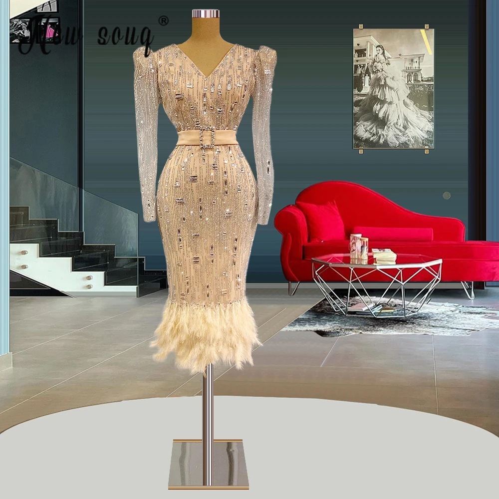 

Женское вечернее платье с искусственными перьями Дубай, платье для выпускного вечера, роскошные вечерние платья с бисером и кристаллами, длинные платья-халаты, 2022