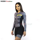 Женский Профессиональный серый костюм для триатлона VEZZO с длинным рукавом, велосипедная одежда, Женский костюм для велоспорта, комплекты комбинезонов