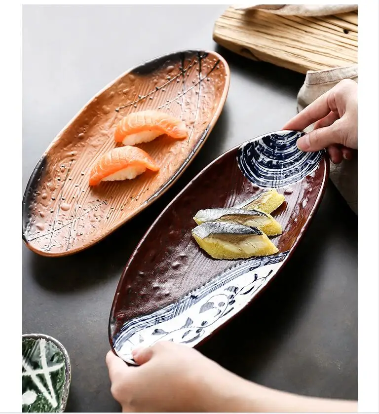 

Creative oval plate sushi plate Japanese tableware hand-painted ceramic dinner plate home dessert plate restaurant tableware