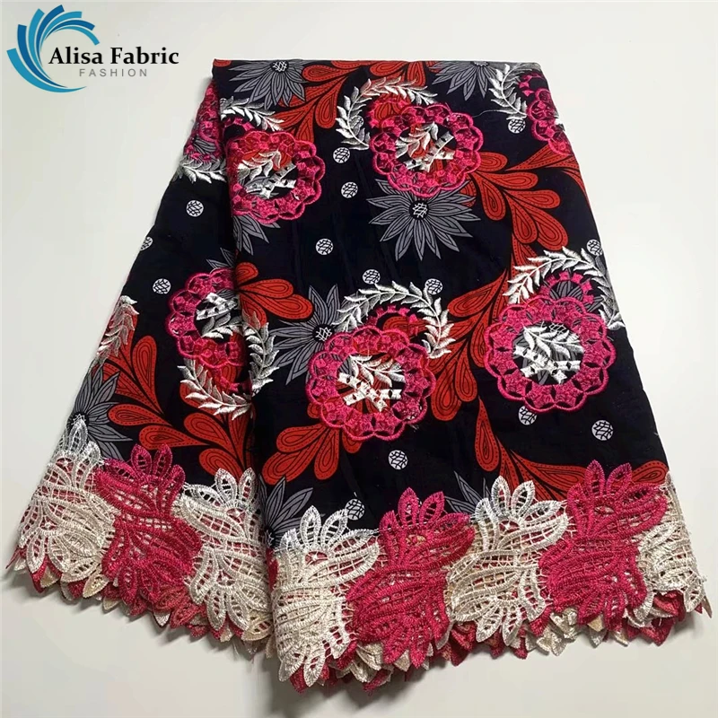 

6 Yards Top Quality African Wax Print Lace Fabric Cotton Embroidery Wax Brode African Lace Brocade Fabric For Dress Material B22