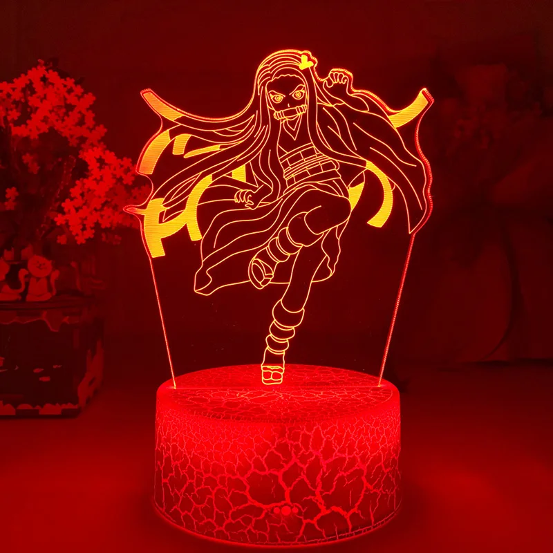 

White Crack Base Demon Slayer Light 3D Anime Night Lamp for Kids Children Bedroom Room Decoration Gift Table Demon Slayer Lampa