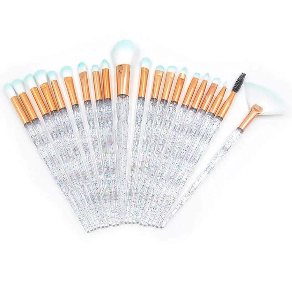 

Eye Shadow Makeup Brush Set 20pcs Crystal Shiny Diamond Eye Makuep Brushes Glitter Transparent Unicorn Makeup Brush Kit