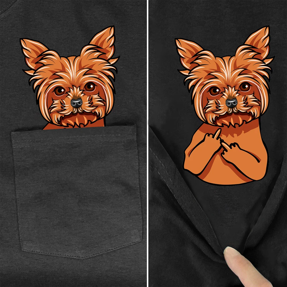 

CLOOCL Funny Cotton T-Shirt Griffon Dog with The Middle Finger Funny Pocket T-shirt Fashion Casual Hip Hop Cotton Tees Clothes