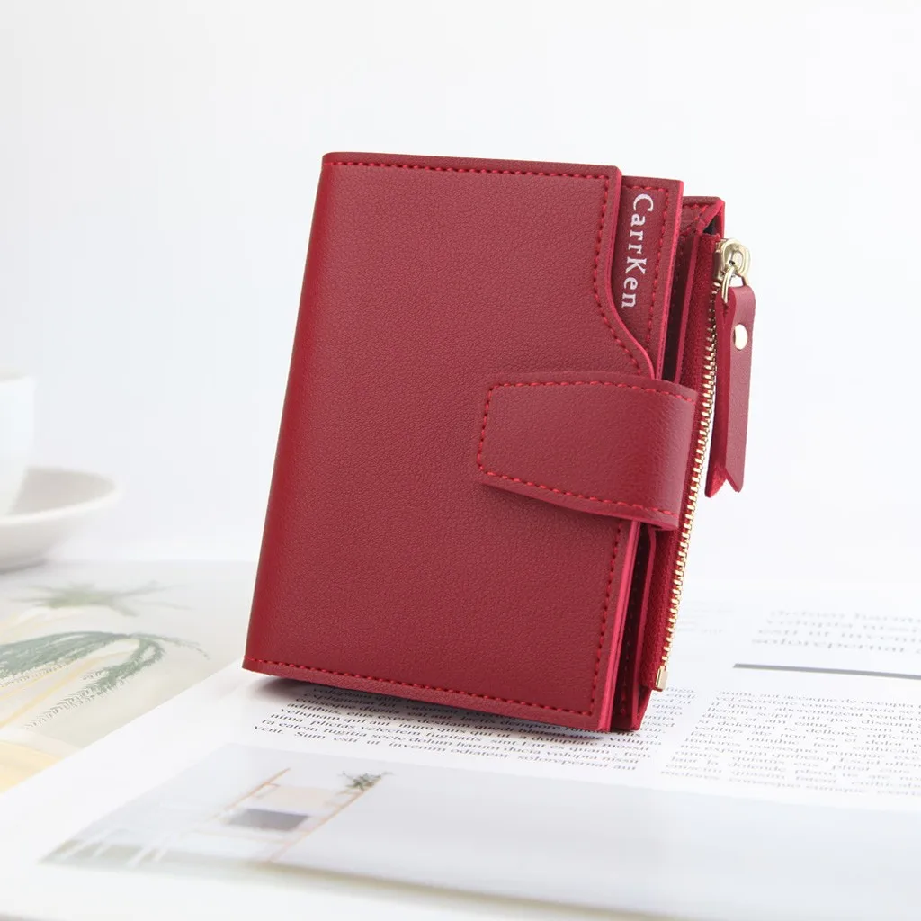 Женский кошелек короткий на молнии клатч Модный женский однотонный тройного