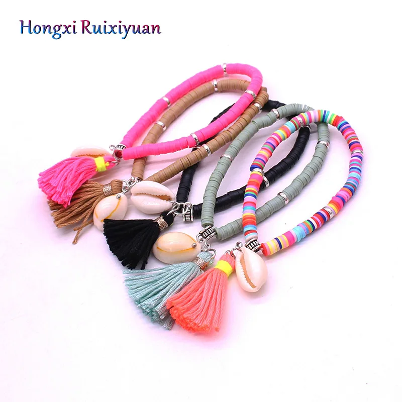 Женский браслет из бисера Модный мягкий с керамическими бусинами и кисточками