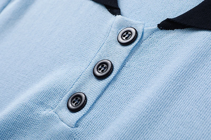 

[EAM] Women Blue Knitting Big Size Short Casual T-shirt New Polo Collar Short Sleeve Fashion Tide Spring Summer 2021 1DD726001