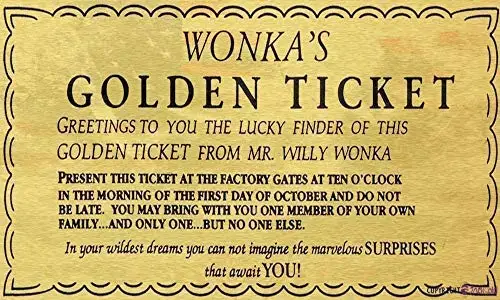 

tin Sign Willy Wonka Golden Ticket Charlie Chocolate Factory That Await You Metal Sign 8x12 inch