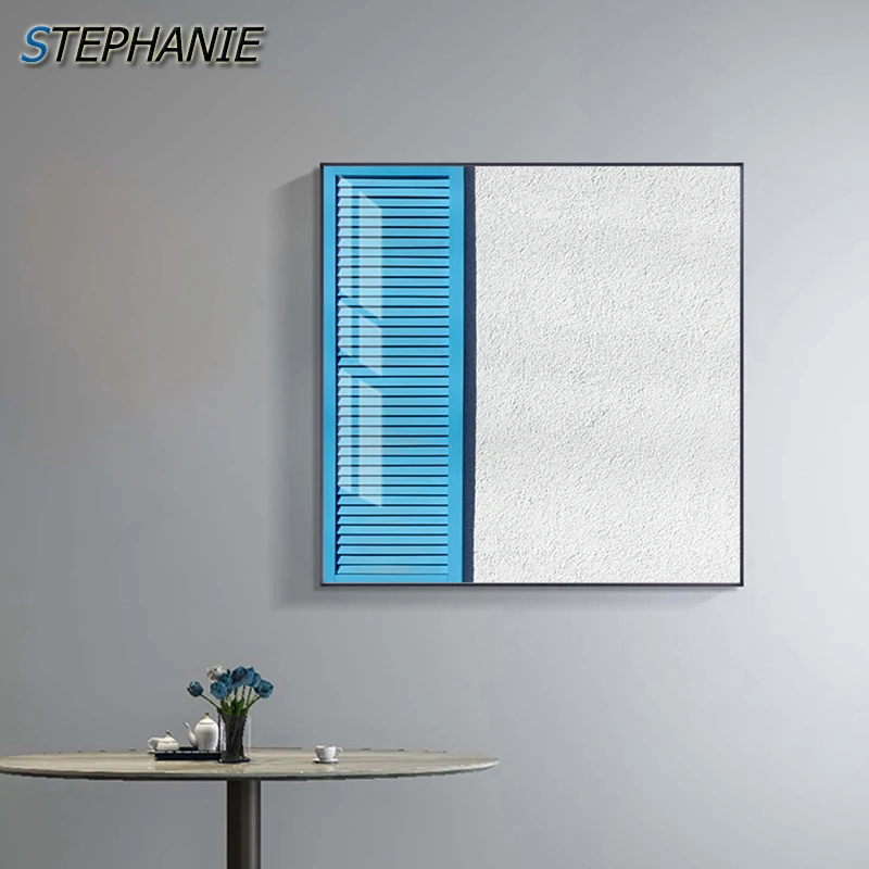Современная Абстрактная Картина на холсте с изображением голубого окна Постер и