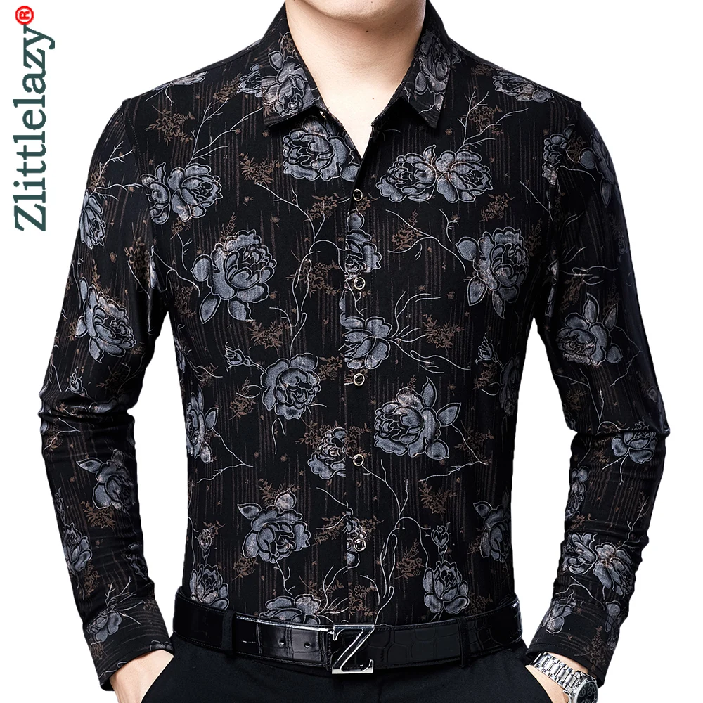 

2022 brand designer flower mens shirts for men clothing korean fashion long sleeve shirt luxury dress casual clothes jersey 7265