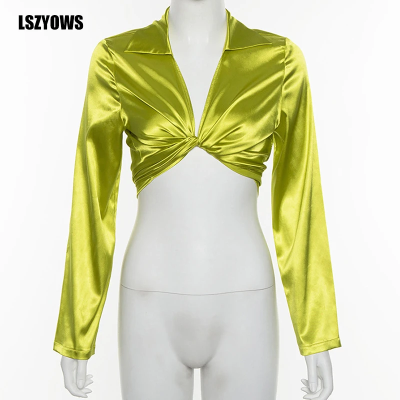 Женская атласная шелковая футболка LSZYOWS Элегантная с глубоким v образным вырезом