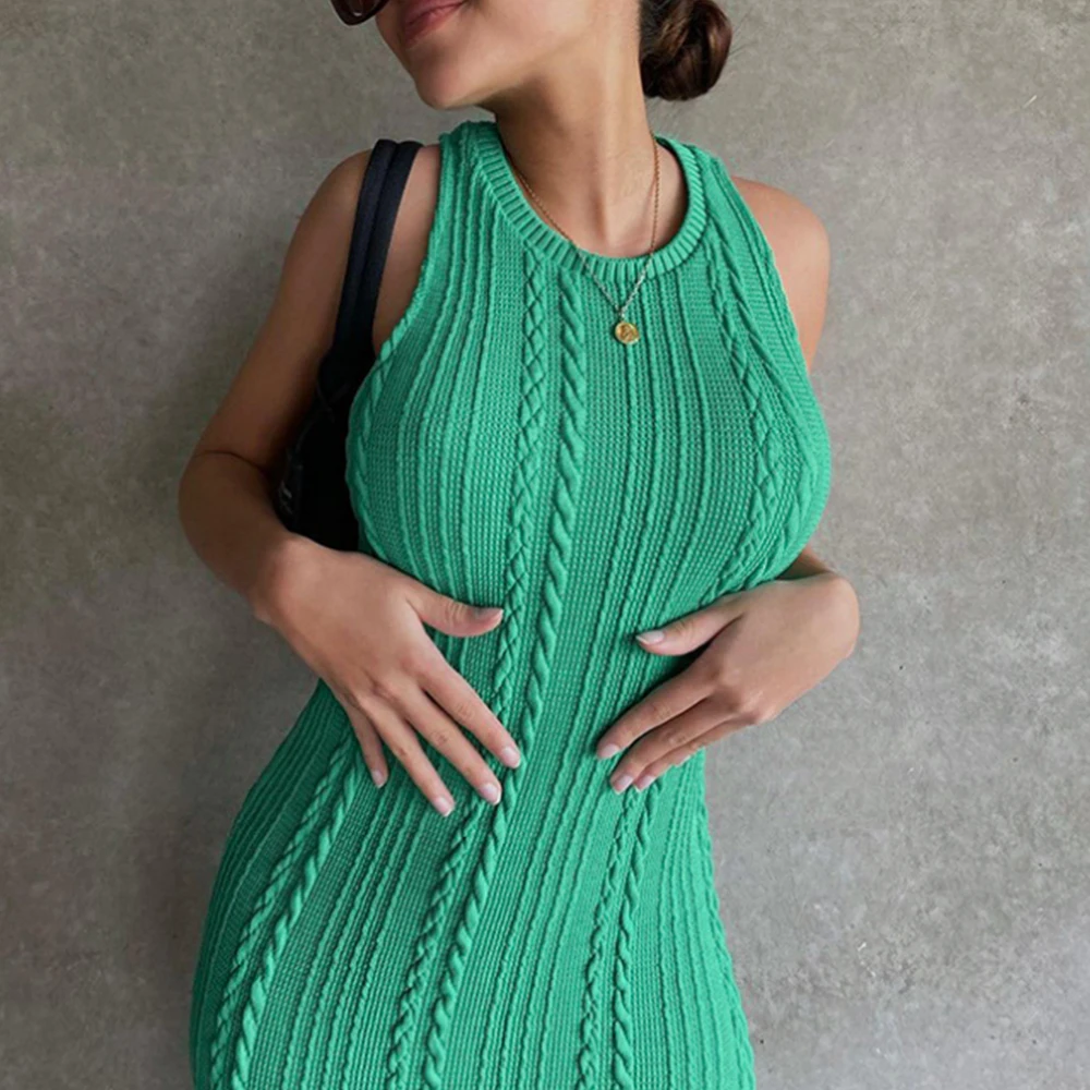 

Вязаное облегающее платье женское зеленое Y2K летнее пляжное сексуальное вечернее элегантное бинтовое платье миди без рукавов на бретелька...