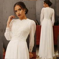 chiffon wedding dresses boho long sleeves floor length sheath vintage bridal gowns vestido de noiva white ivory robe de mariee