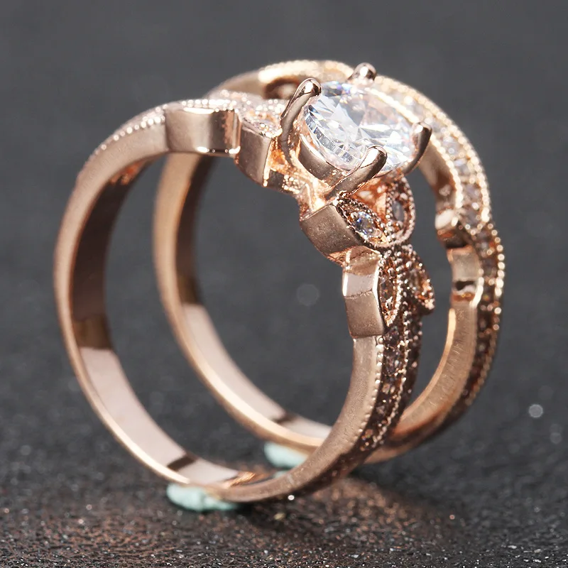 Женское кольцо с бриллиантом Anillo 14K розовое золото круглый белый топаз 14K|Кольца