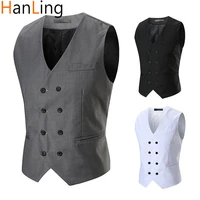 european mens blazer slim fit suit v neck double breasted vest fashion solid color waistcoat