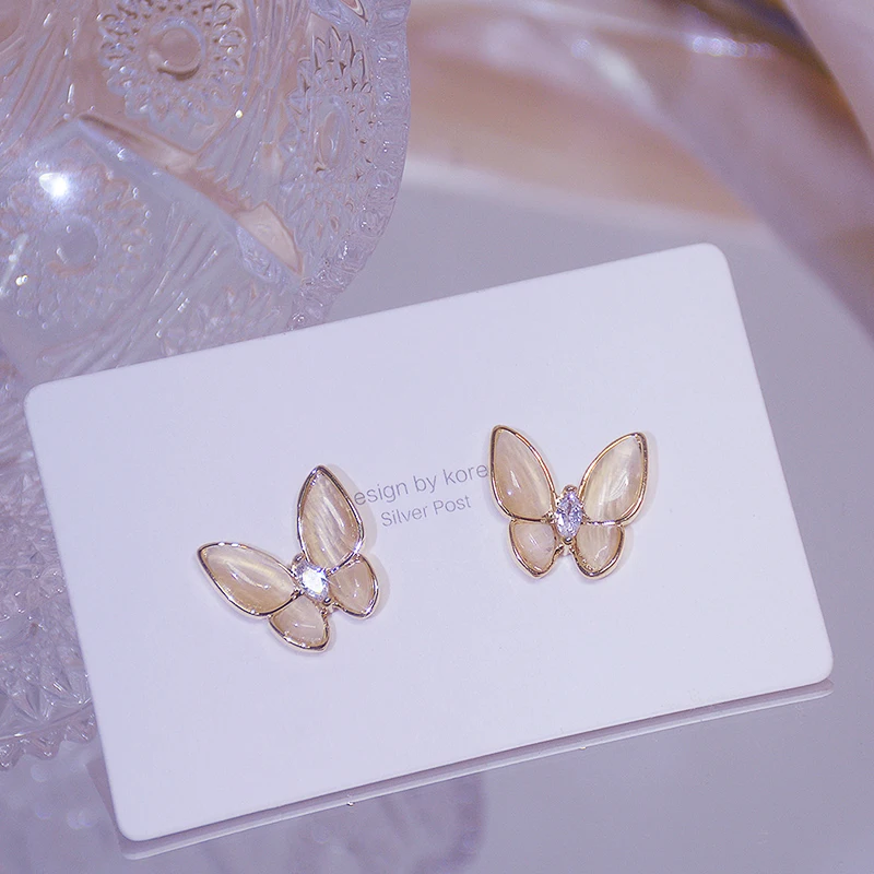 

Korean Hot 14k Real Gold Jewelry Cat Eye Butterfly Earrings for Women Top High Quality AAA Shiny Zircon S925 Silver Needle Gift