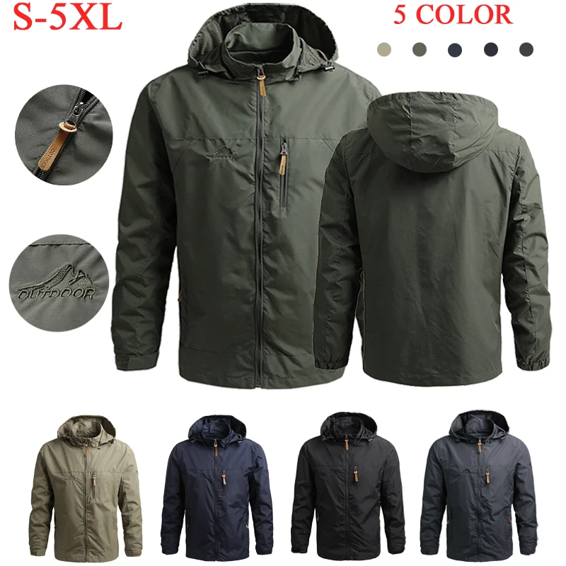

Spring and Autumn Plus Size Mens Jacket Thin Outdoor Assault Waterproof Coat Youth Fashion Hooded Loose Casual Wind Male Jacket