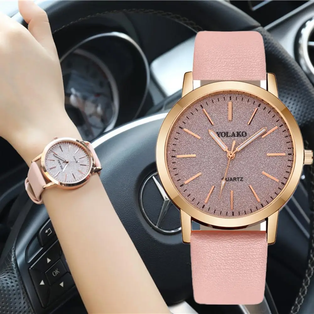 Fashion Casual Ladies Quartz Wrist Watch Pink Simple Retro Women Watches Yolako Luxury Brand Female Vintage Leather Clock