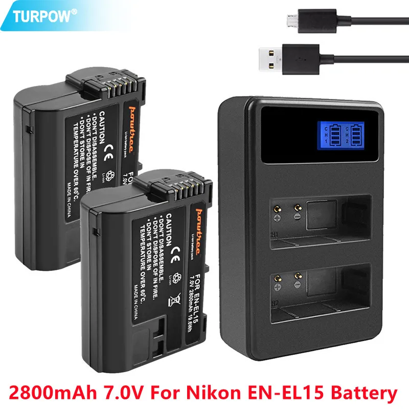 

7V 2.8Ah EN-EL15 EN EL15a Camera Battery Replacement Batteries For Nikon d750 d7200 d7500 d850 d7100 d610 d500, MH-25a d7000