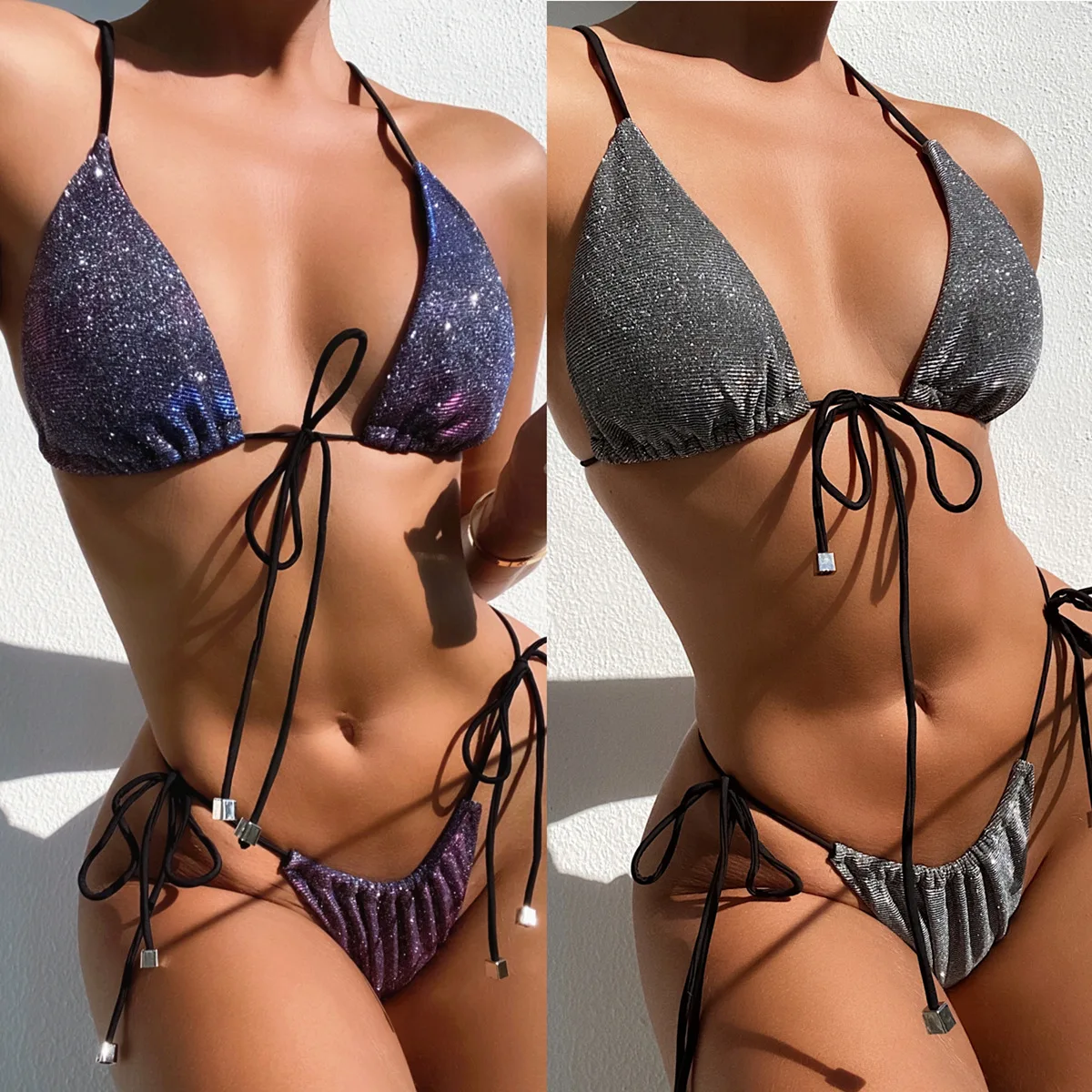 

Shiny neon bikini bandeau mujer push up Beach top swimming suit for women thong Swimsuit femme bathing swimwear sexy bra 2021