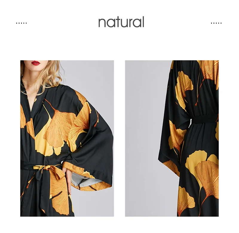 Женское атласное белье шелковый халат с длинным рукавом и принтом|Халаты| |