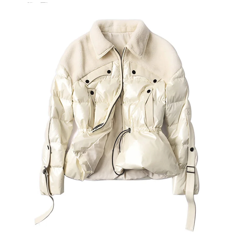 

Winter Women Down Jacket Fashion Warmth Waist Thickened White Duck Down Outwear Female Outdoor Leisure Short Cotton Jacket